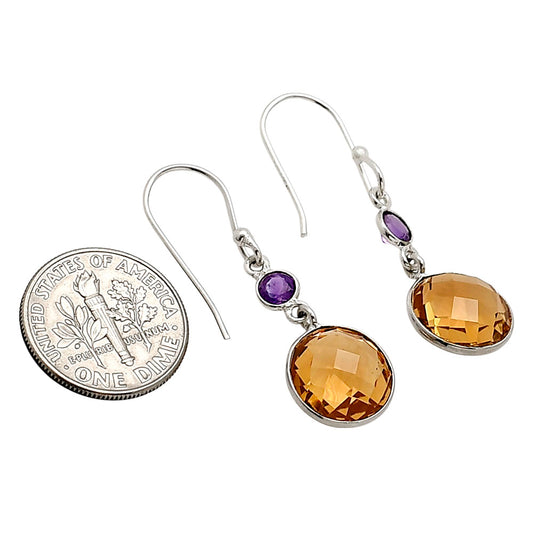 Citrine Checker Briolette and Amethyst Earrings E-1006 SDE90866