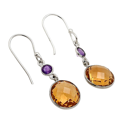 Citrine Checker Briolette and Amethyst Earrings E-1006 SDE90866