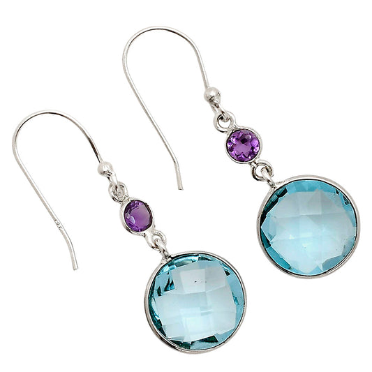 Sky Blue Topaz Checker Briolette and Amethyst Earrings E-1006 SDE90867