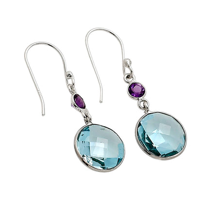 Sky Blue Topaz Checker Briolette and Amethyst Earrings E-1006 SDE90867