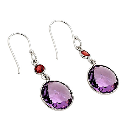 Amethyst Checker Briolette and Hessonite Garnet Earrings E-1006 SDE90868