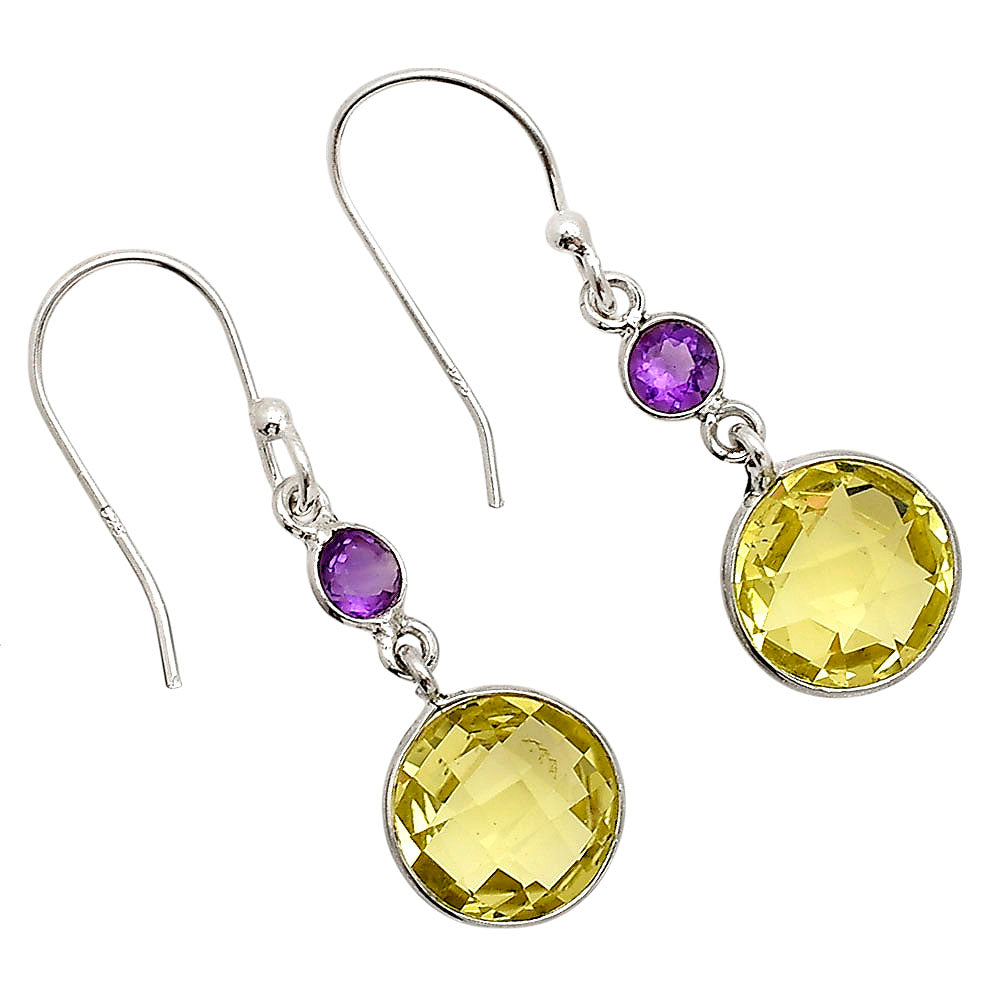 Lemon Quartz Checker Briolette and Amethyst Earrings E-1006 SDE90869