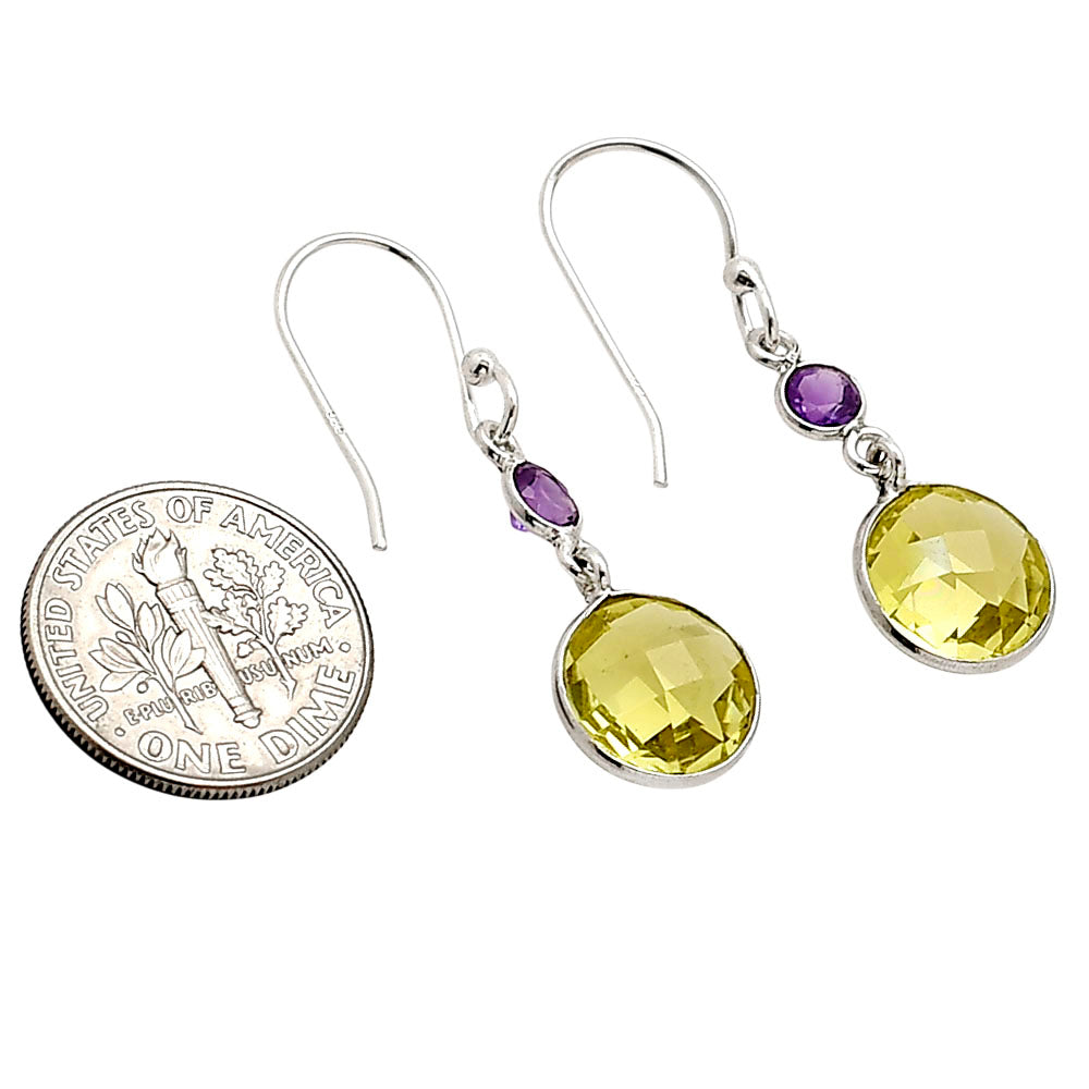 Lemon Quartz Checker Briolette and Amethyst Earrings E-1006 SDE90869