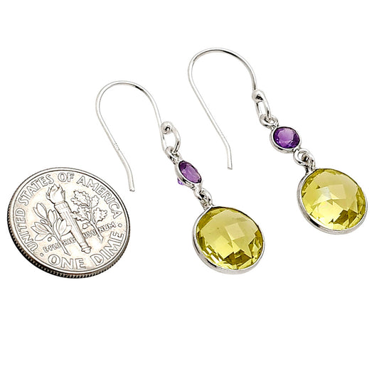 Lemon Quartz Checker Briolette and Amethyst Earrings E-1006 SDE90869