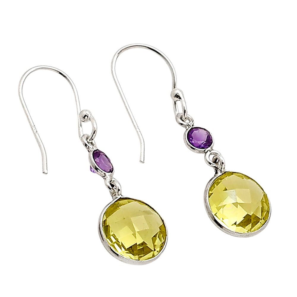 Lemon Quartz Checker Briolette and Amethyst Earrings E-1006 SDE90869