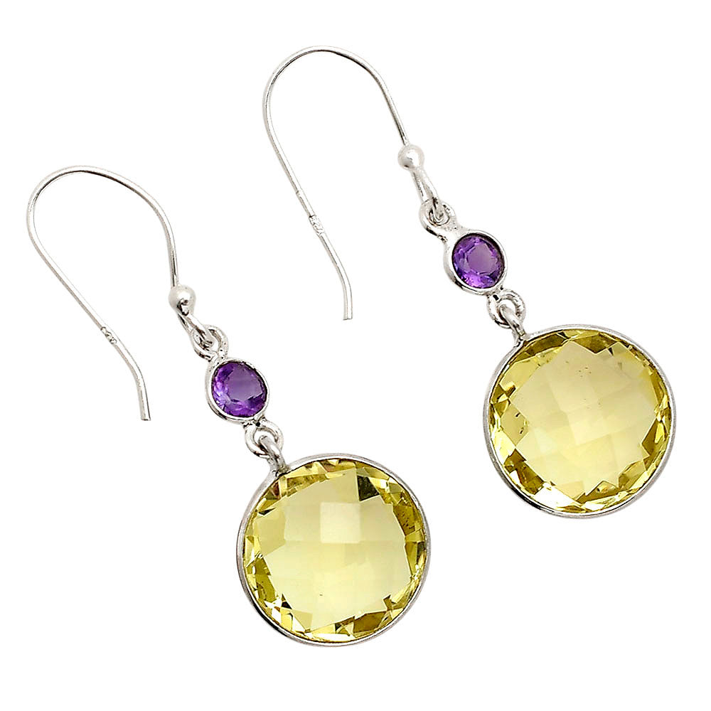 Lemon Quartz Checker Briolette and Amethyst Earrings E-1006 SDE90870
