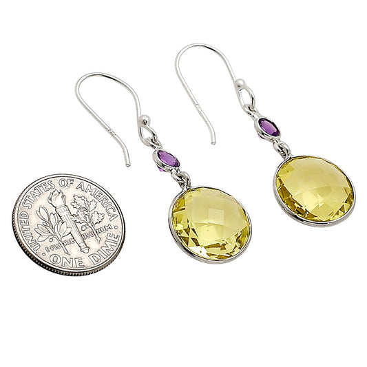 Lemon Quartz Checker Briolette and Amethyst Earrings E-1006 SDE90870