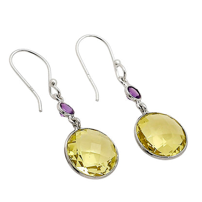 Lemon Quartz Checker Briolette and Amethyst Earrings E-1006 SDE90870
