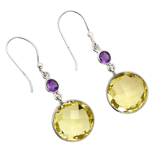 Lemon Quartz Checker Briolette and Amethyst Earrings E-1006 SDE90871