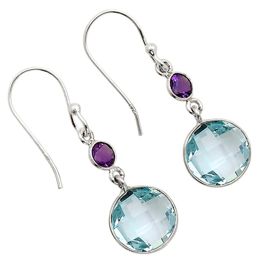 Sky Blue Topaz Checker Briolette and Amethyst Earrings E-1006 SDE90874