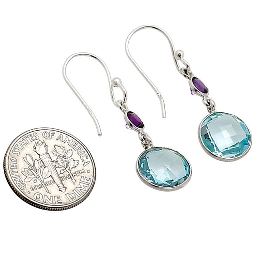 Sky Blue Topaz Checker Briolette and Amethyst Earrings E-1006 SDE90875