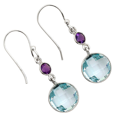 Sky Blue Topaz Checker Briolette and Amethyst Earrings E-1006 SDE90876