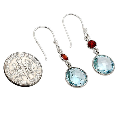 Sky Blue Topaz Checker Briolette and Hessonite Garnet Earrings E-1006 SDE90877