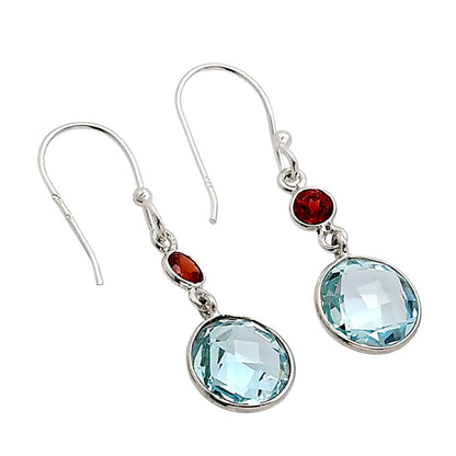 Sky Blue Topaz Checker Briolette and Hessonite Garnet Earrings E-1006 SDE90877