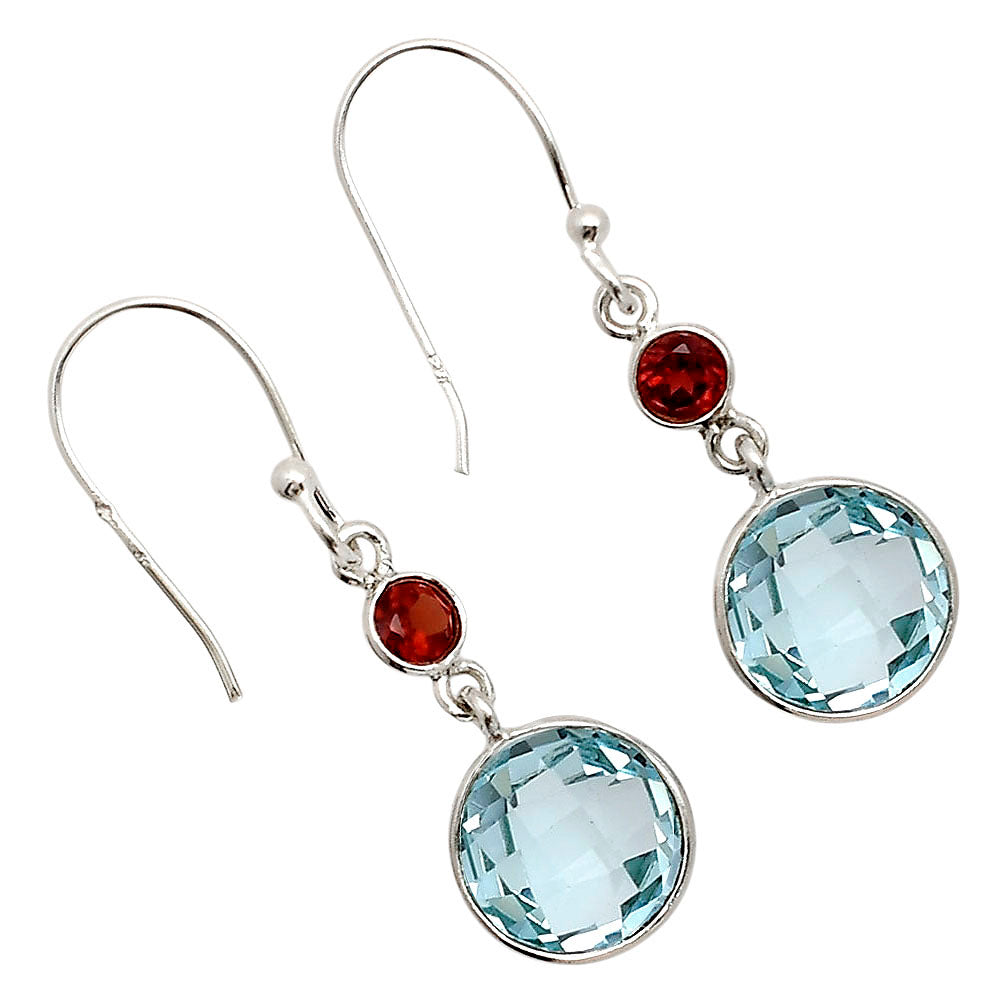 Sky Blue Topaz Checker Briolette and Hessonite Garnet Earrings E-1006 SDE90878