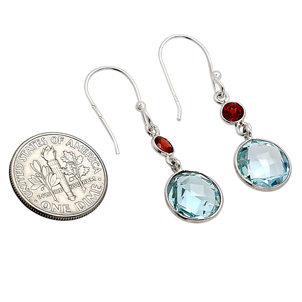 Sky Blue Topaz Checker Briolette and Hessonite Garnet Earrings E-1006 SDE90878