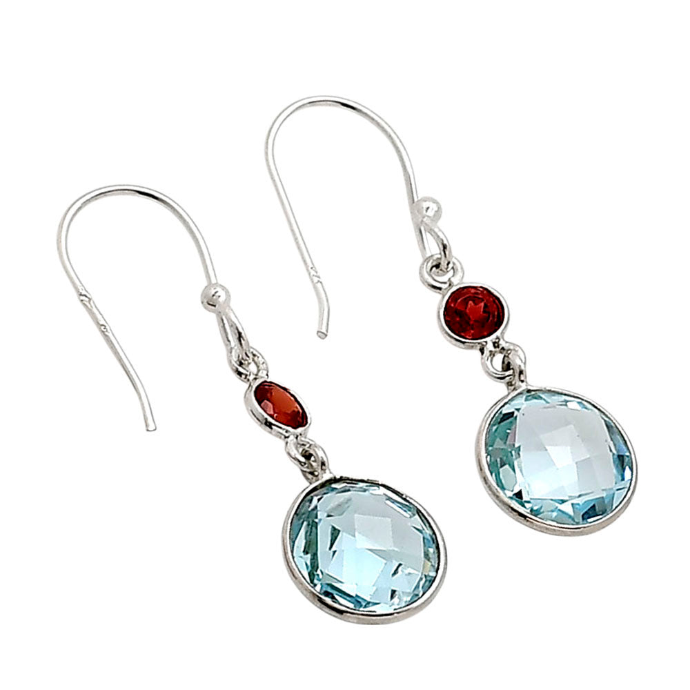 Sky Blue Topaz Checker Briolette and Hessonite Garnet Earrings E-1006 SDE90878