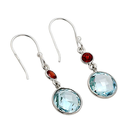 Sky Blue Topaz Checker Briolette and Hessonite Garnet Earrings E-1006 SDE90878