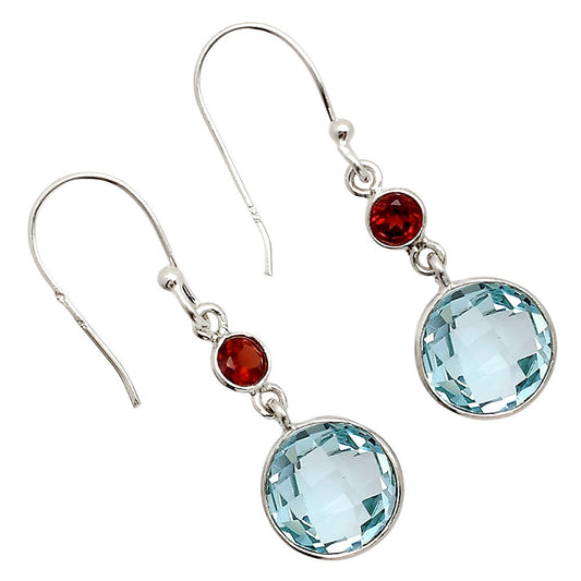 Sky Blue Topaz Checker Briolette and Hessonite Garnet Earrings E-1006 SDE90879