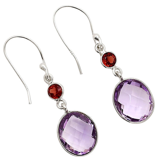 Amethyst Checker Briolette and Hessonite Garnet Earrings E-1006 SDE90884