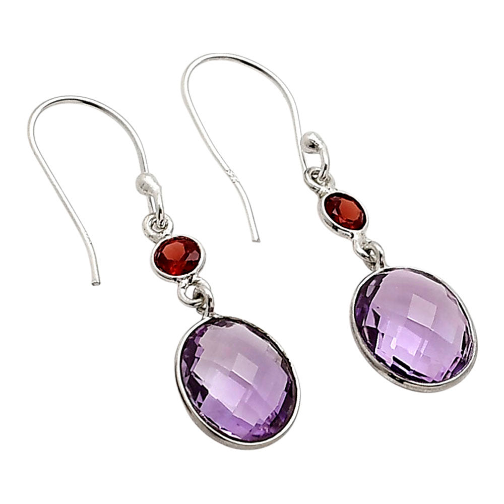 Amethyst Checker Briolette and Hessonite Garnet Earrings E-1006 SDE90885