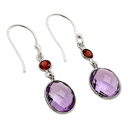 Amethyst Checker Briolette and Hessonite Garnet Earrings E-1006 SDE90885