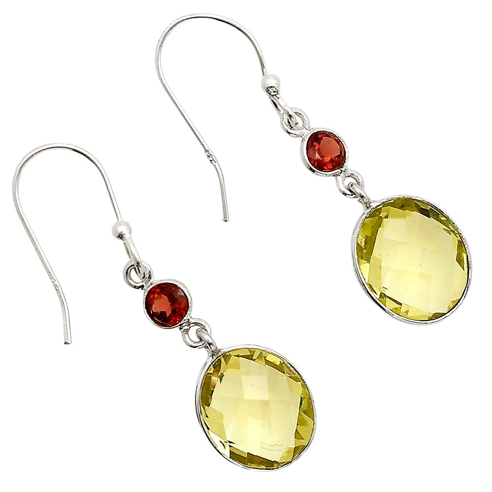 Lemon Quartz Checker Briolette and Hessonite Garnet Earrings E-1006 SDE90888