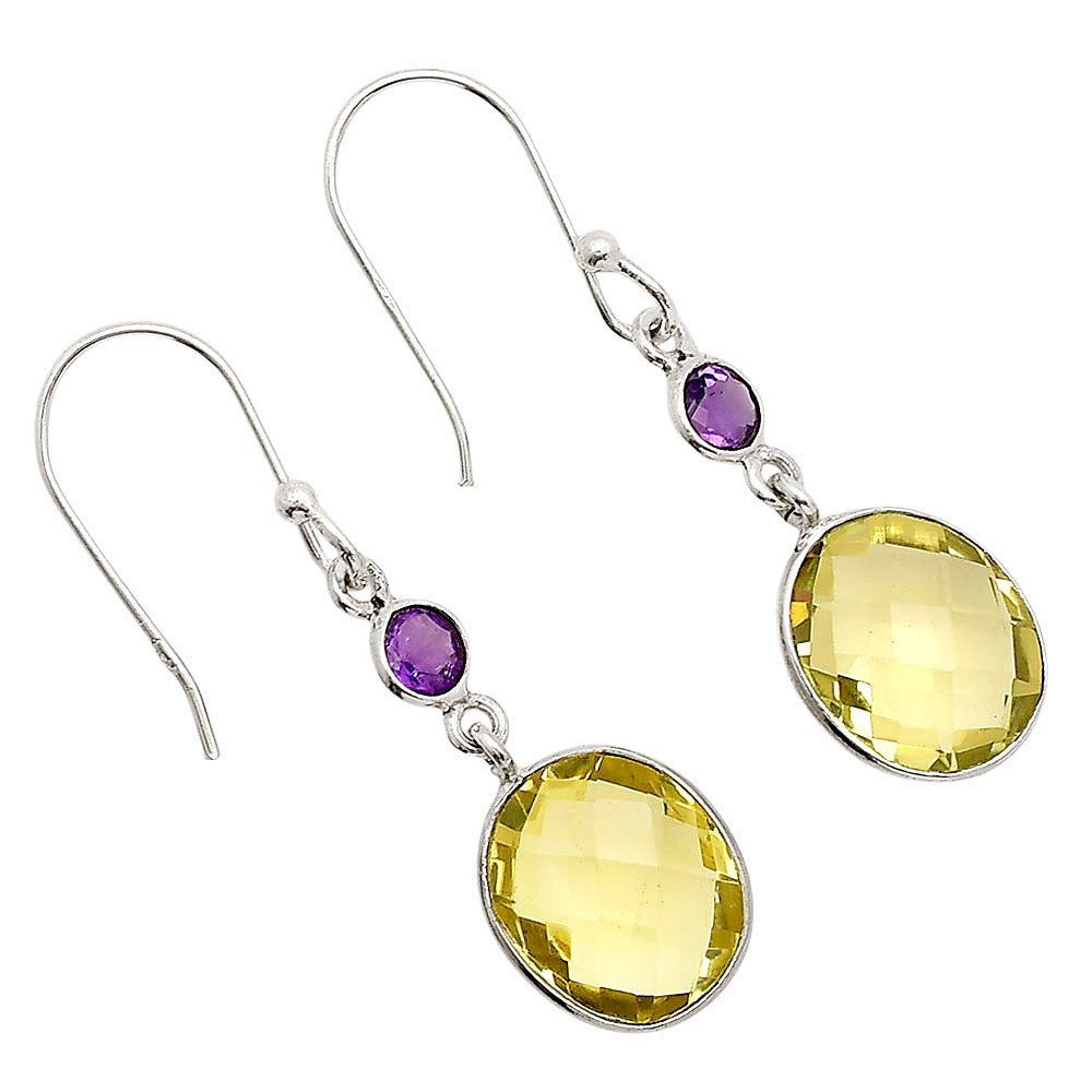 Lemon Quartz Checker Briolette and Amethyst Earrings E-1006 SDE90891