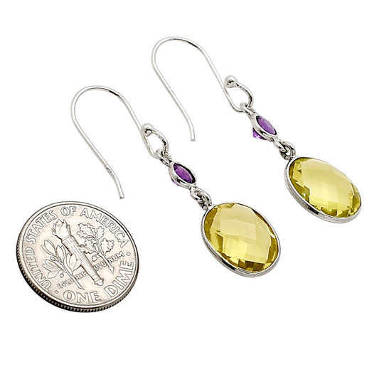 Lemon Quartz Checker Briolette and Amethyst Earrings E-1006 SDE90891