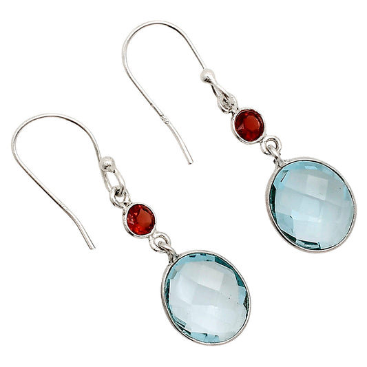 Sky Blue Topaz Checker Briolette and Hessonite Garnet Earrings E-1006 SDE90895
