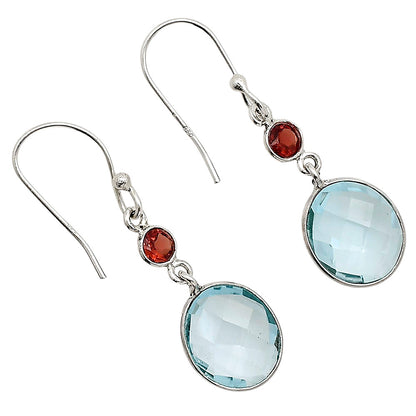 Sky Blue Topaz Checker Briolette and Hessonite Garnet Earrings E-1006 SDE90896