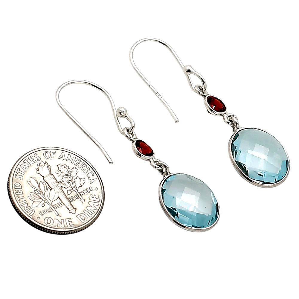 Sky Blue Topaz Checker Briolette and Hessonite Garnet Earrings E-1006 SDE90896
