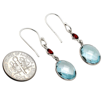 Sky Blue Topaz Checker Briolette and Hessonite Garnet Earrings E-1006 SDE90896