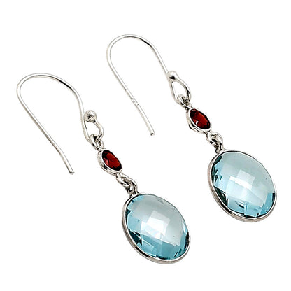 Sky Blue Topaz Checker Briolette and Hessonite Garnet Earrings E-1006 SDE90896