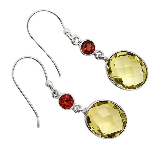 Lemon Quartz Checker Briolette and Hessonite Garnet Earrings E-1006 SDE90898