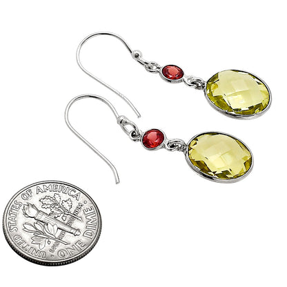 Lemon Quartz Checker Briolette and Hessonite Garnet Earrings E-1006 SDE90898