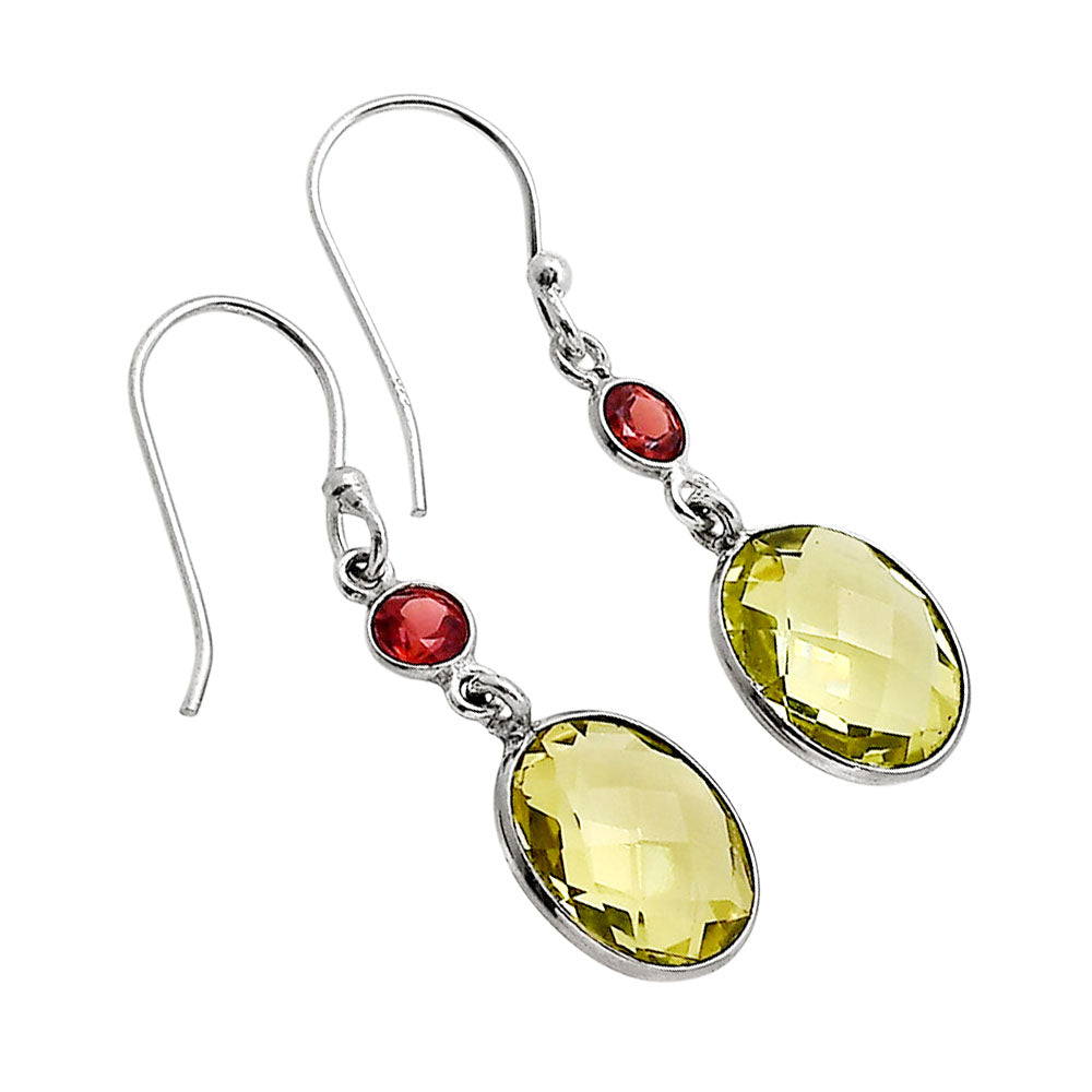 Lemon Quartz Checker Briolette and Hessonite Garnet Earrings E-1006 SDE90898
