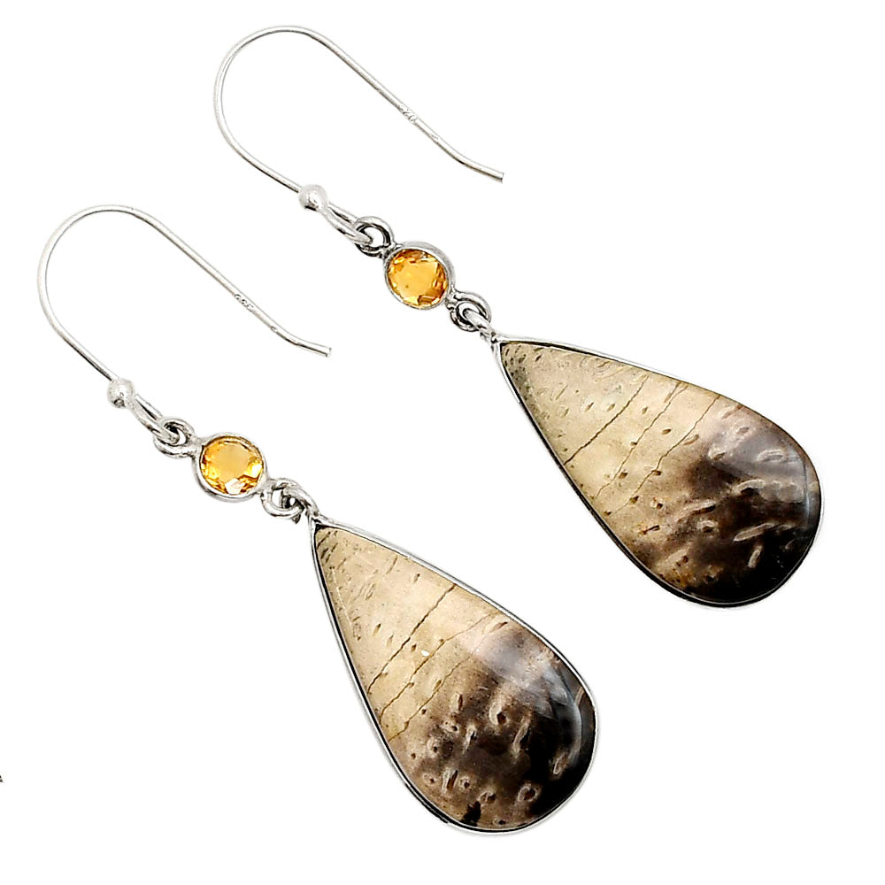 Root Plume Agate and Citrine Earrings E-1002 SDE90937