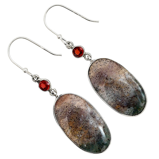 Moss Agate and Garnet Earrings E-1002 SDE90950