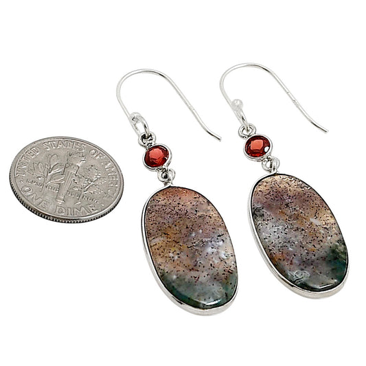 Moss Agate and Garnet Earrings E-1002 SDE90950