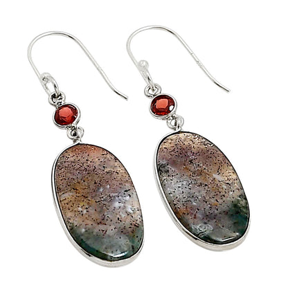 Moss Agate and Garnet Earrings E-1002 SDE90950