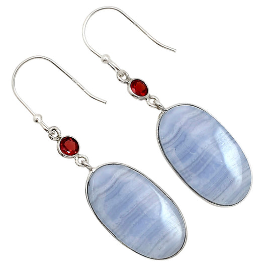 Blue Lace Agate and Garnet Earrings E-1002 SDE90962