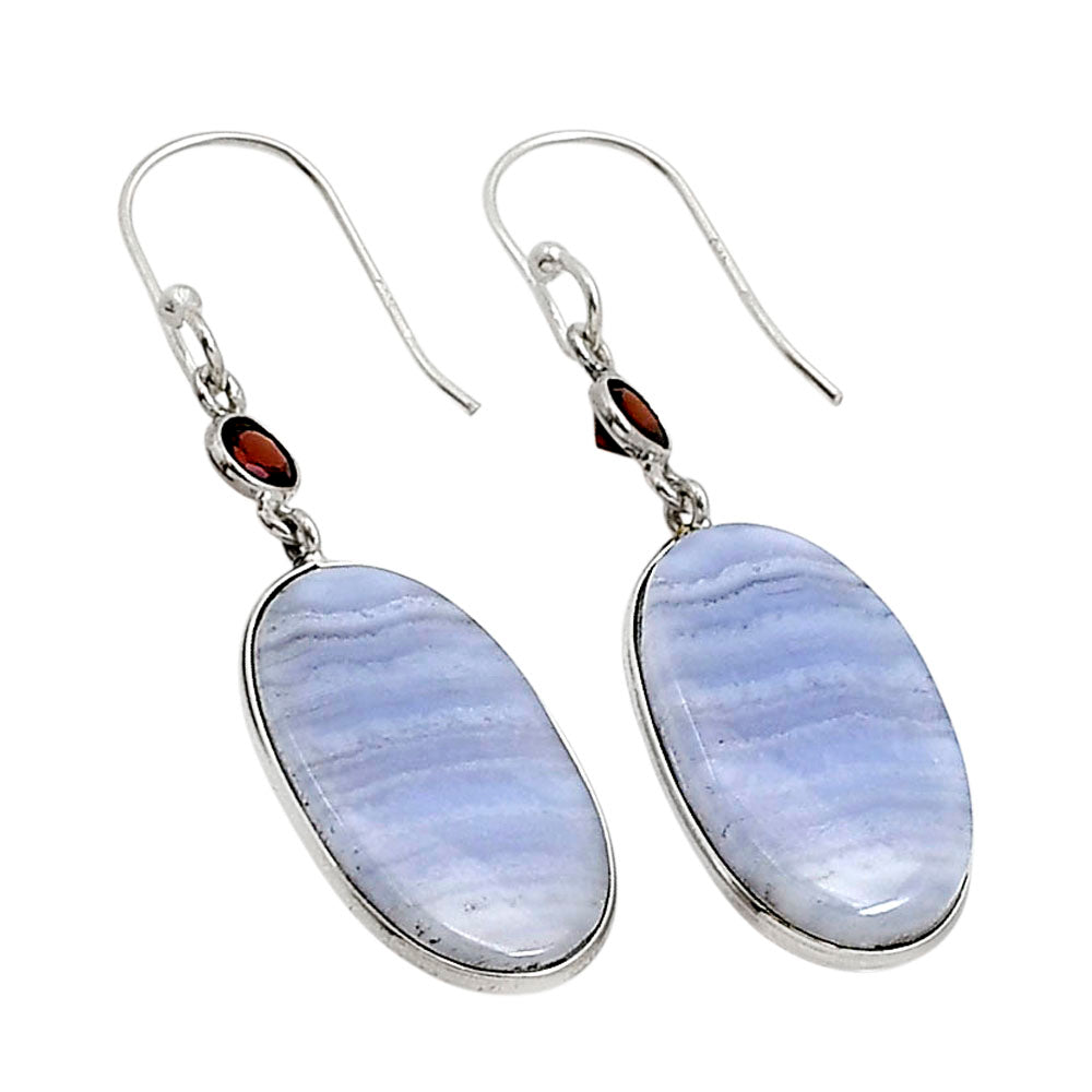 Blue Lace Agate and Garnet Earrings E-1002 SDE90962