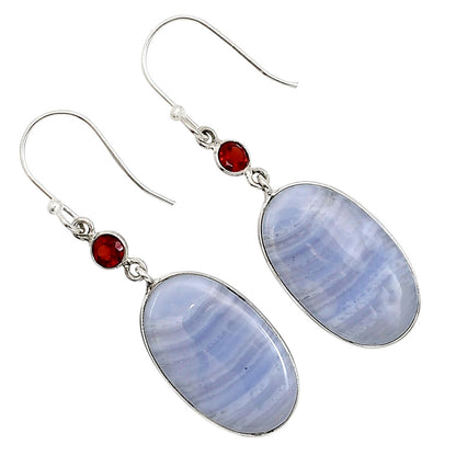 Blue Lace Agate and Garnet Earrings E-1002 SDE90964