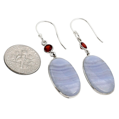 Blue Lace Agate and Garnet Earrings E-1002 SDE90964