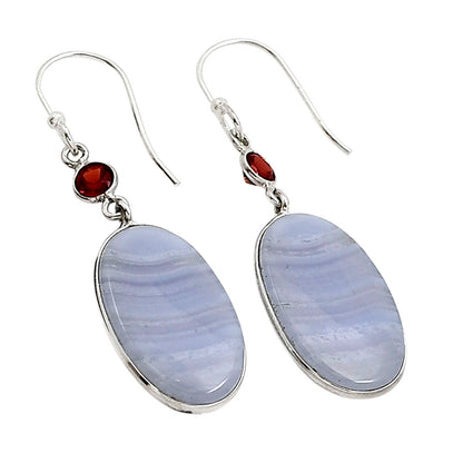 Blue Lace Agate and Garnet Earrings E-1002 SDE90964