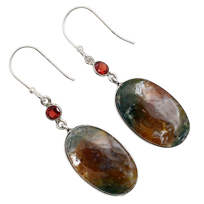 Moss Agate and Garnet Earrings E-1002 SDE90966
