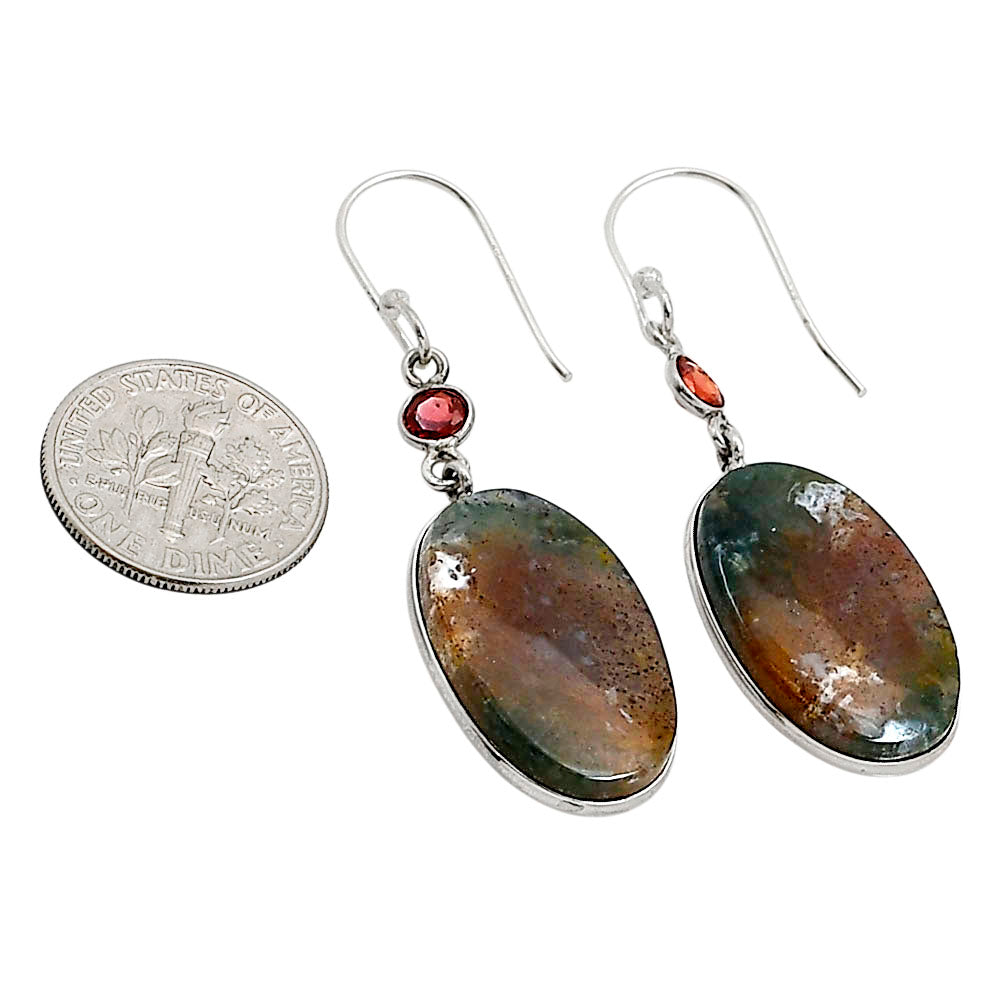 Moss Agate and Garnet Earrings E-1002 SDE90966