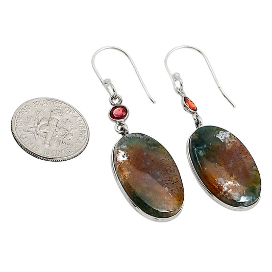 Moss Agate and Garnet Earrings E-1002 SDE90966