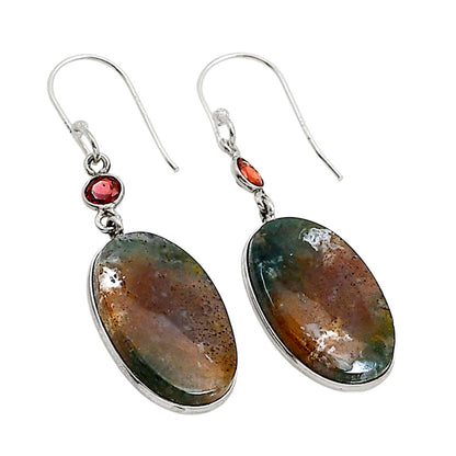 Moss Agate and Garnet Earrings E-1002 SDE90966